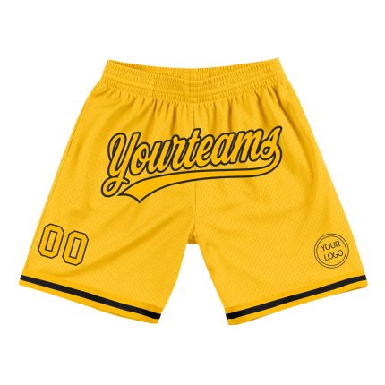 Custom Name and Number Authentic Gold Black Basketball Shorts - Personalized Team Style Personalized Gold Black Authentic