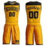 Personalized Black Gold Color Block Basketball Jersey Round Neck Suit Personalized Gold Black Color Block Round Neck Sublimation