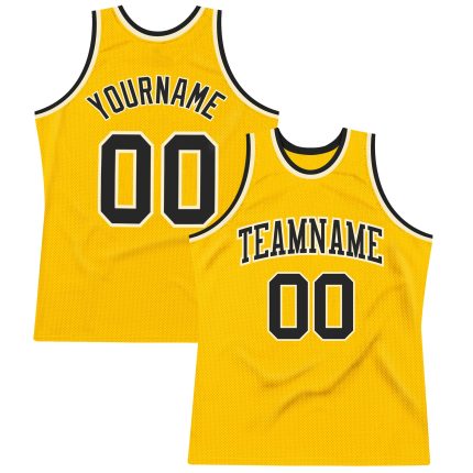 Custom Gold Black Cream Basketball Jersey - Personalized Throwback Style Personalized Gold Black-Cream Throwback Basketball