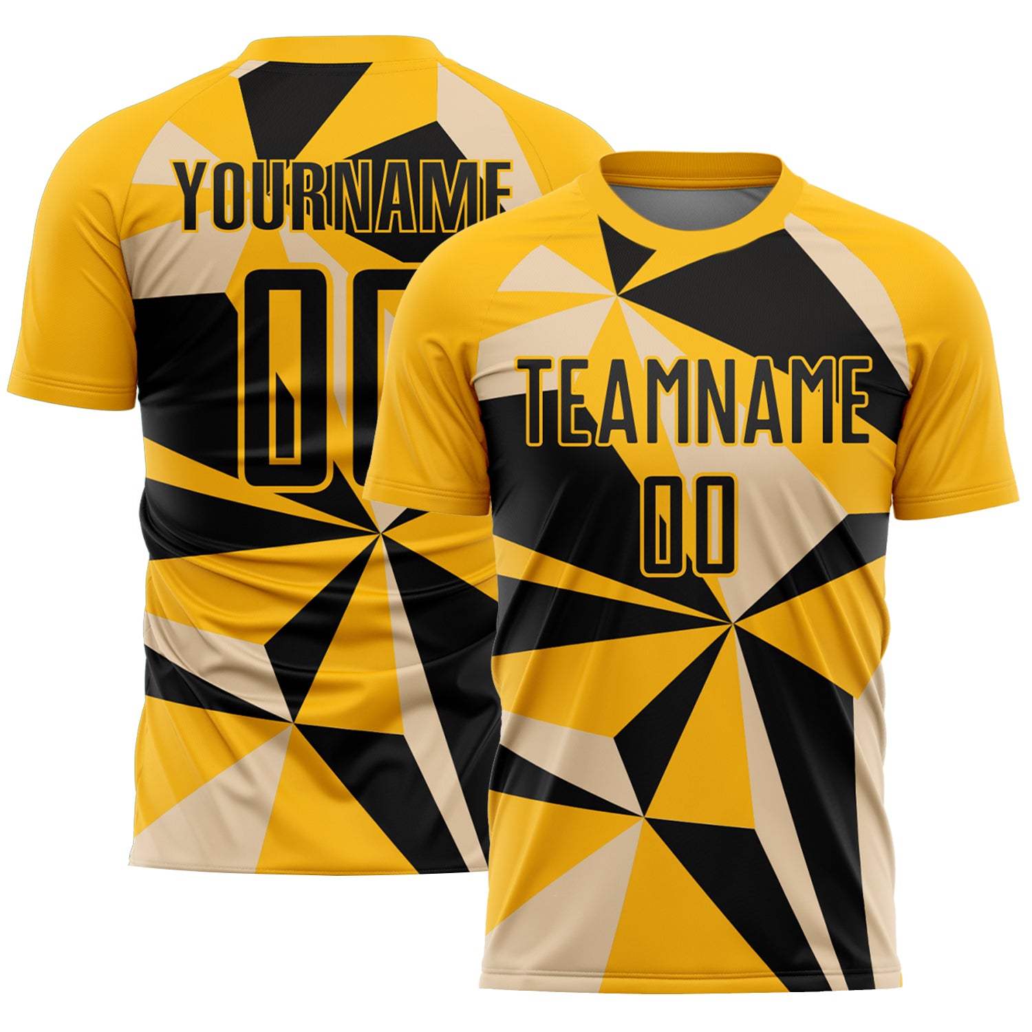 Custom Soccer Uniform Jersey with Personalized Name and Number - Gold Black Geometric Pattern Personalized Gold Black Geometric
