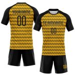 Personalized Gold Black Geometric Volleyball Jersey Uniform - Custom Sublimation Design Personalized Gold Black Geometric