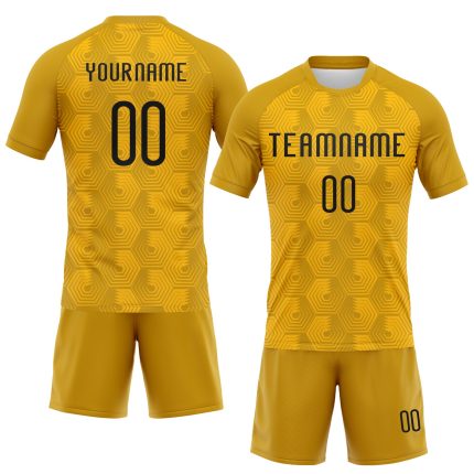 Personalized Gold Black Geometric Volleyball Jersey, Custom Sublimation Uniform Personalized Gold Black Geometric Shape Sublimation