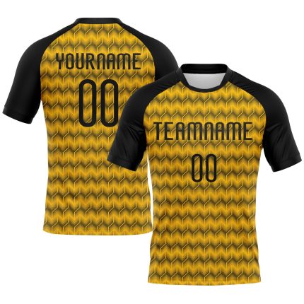 Personalized Gold Black Geometric Volleyball Jersey Uniform - Custom Sublimation Design Personalized Gold Black Geometric