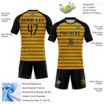 Personalized Gold Black Geometric Volleyball Jersey Uniform - Custom Sublimation Design Personalized Gold Black Geometric