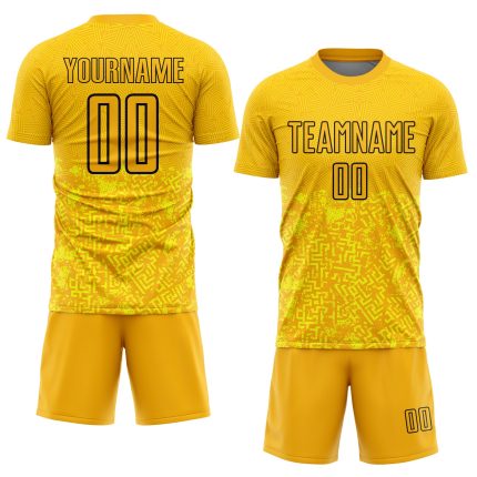 Personalized Gold Black Geometric Soccer Jersey Uniform with Sublimation Design Personalized Gold Black Geometric Shapes