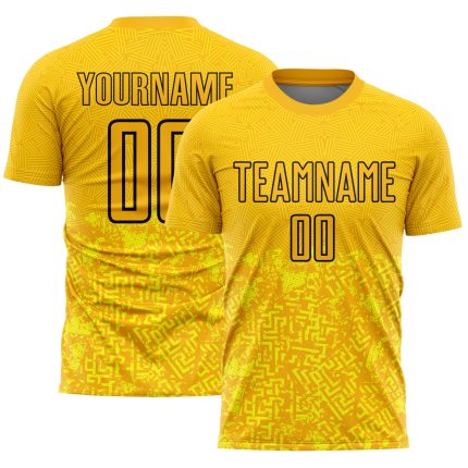 Personalized Gold Black Geometric Soccer Jersey Uniform with Sublimation Design Personalized Gold Black Geometric Shapes