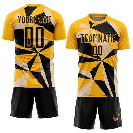 Personalized Gold Black Geometric Soccer Jersey Uniform for Men and Women Personalized Gold Black Geometric Sublimation Soccer