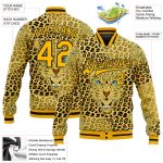 Custom Gold Black Leopard 3D Bomber Varsity Letterman Jacket for Men Personalized Gold Black Leopard 3D Bomber Full-Snap