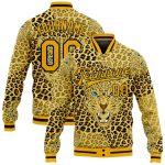 Custom Gold Black Leopard 3D Bomber Varsity Letterman Jacket for Men Personalized Gold Black Leopard 3D Bomber Full-Snap