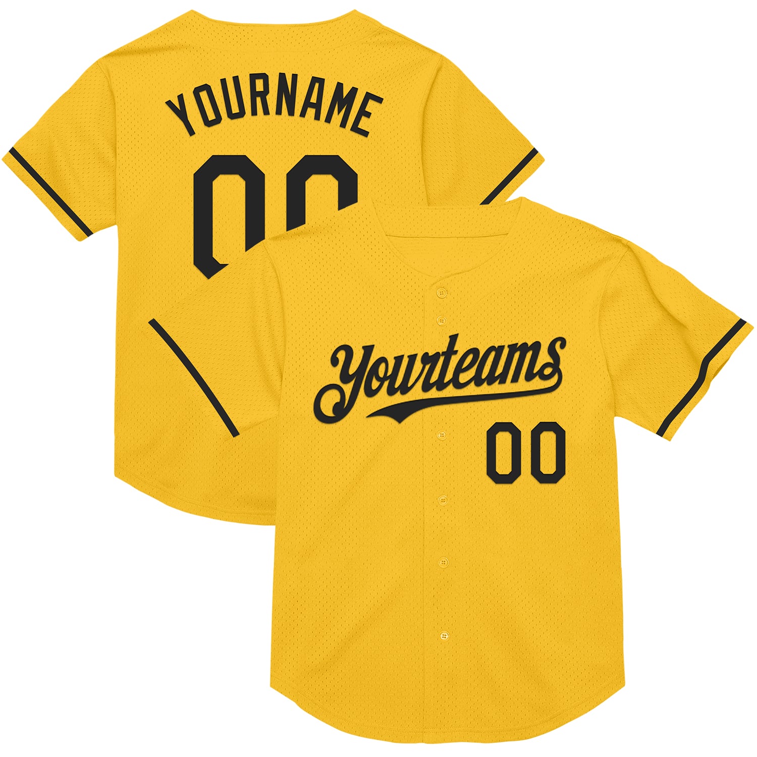 Custom Team Name and Number Personalized Baseball Jersey Gold Black Mesh Authentic Throwback Personalized Gold Black Mesh
