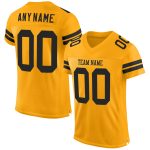 Customizable Gold Black Football Jersey - Personalized Mesh Sports Apparel Personalized Gold Black Mesh Football Jersey
