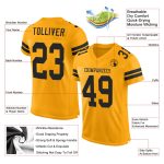 Customizable Gold Black Football Jersey - Personalized Mesh Sports Apparel Personalized Gold Black Mesh Football Jersey