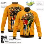 Custom Black History Month 3D Pattern Bomber Jacket with Personalized Name & Number - Gold Varsity Letterman Style Personalized