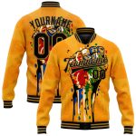 Custom Black History Month 3D Pattern Bomber Jacket with Personalized Name & Number - Gold Varsity Letterman Style Personalized