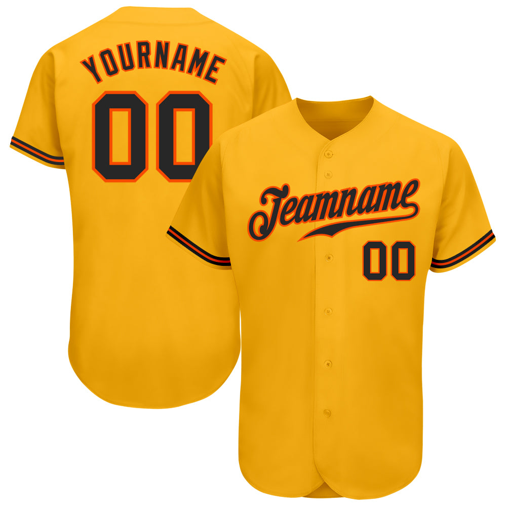 Custom Name and Number Personalized Black-Orange Gold Baseball Jersey - Authentic Team Apparel Personalized Gold Black-Orange