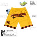 Custom Name Number Black Orange Gold Authentic Basketball Shorts, Personalized Throwback Team Apparel Personalized Gold Black-Orange