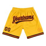 Custom Name Number Black Orange Gold Authentic Basketball Shorts, Personalized Throwback Team Apparel Personalized Gold Black-Orange