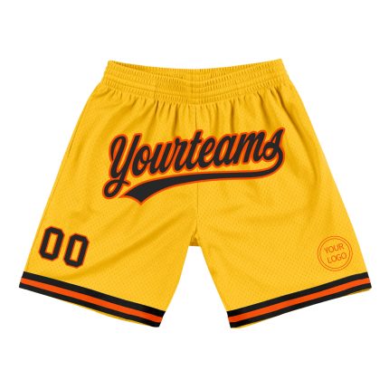 Personalized Gold Black-Orange Basketball Shorts for Men - Throwback Style Personalized Gold Black-Orange Throwback Basketball