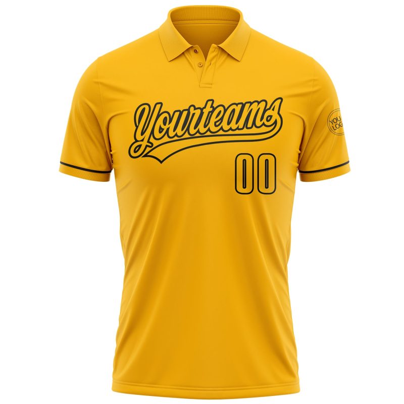 Personalized Gold Black Golf Polo Shirt for Performance Wear - Vapor Style Personalized Gold Black Performance Vapor Golf