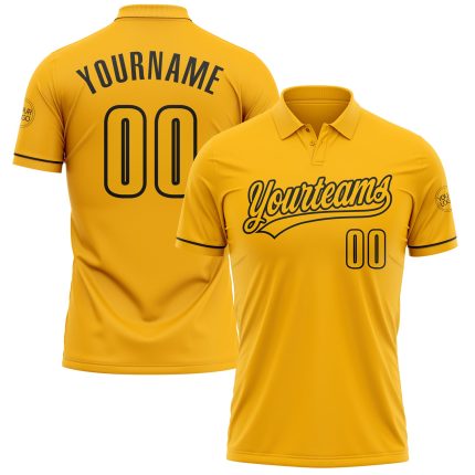 Personalized Gold Black Golf Polo Shirt for Performance Wear - Vapor Style Personalized Gold Black Performance Vapor Golf