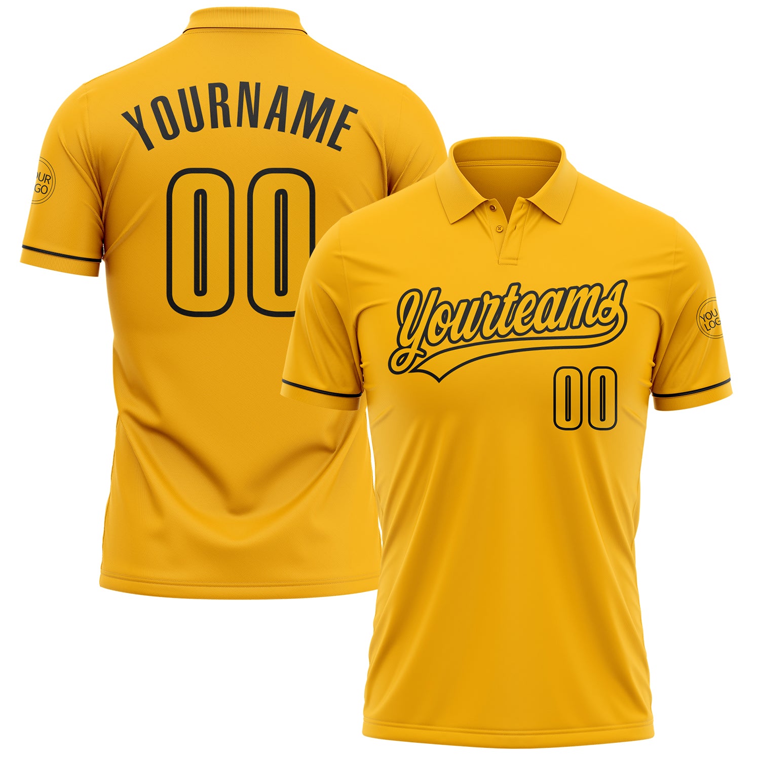 Custom Team Name and Number Golf Polo Shirt - Personalized Gold & Black Performance Wear Personalized Gold Black Performance