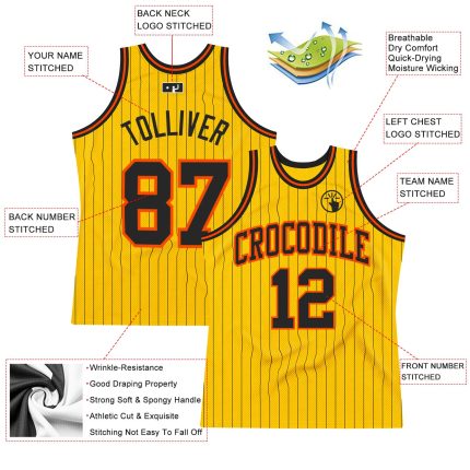 Custom Name Number Personalized Black Orange Gold Pinstripe Basketball Jersey - Authentic Team Jersey Personalized Gold Black