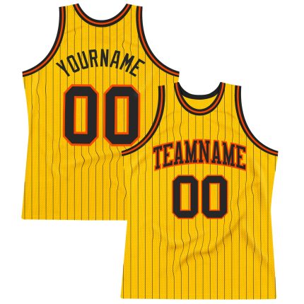 Personalized Gold and Black Basketball Jersey with Pinstripes in Black and Orange Personalized Gold Black Pinstripe Black-Orange