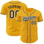 Personalized Black-White Gold Black Pinstripe Baseball Jersey for Men Personalized Gold Black Pinstripe Black-White Baseball