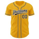 Personalized Black-White Gold Black Pinstripe Baseball Jersey for Men Personalized Gold Black Pinstripe Black-White Baseball