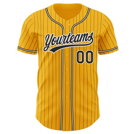 Personalized Black-White Gold Black Pinstripe Baseball Jersey for Men Personalized Gold Black Pinstripe Black-White Baseball
