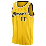 Personalized Black-White Basketball Jersey with Gold Pinstripes - Custom Sports Apparel Personalized Gold Black Pinstripe