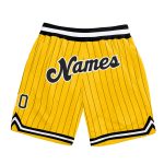 Personalized Black White Basketball Shorts with Gold Pinstripes - Custom Sportswear Personalized Gold Black Pinstripe Black-White