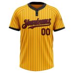 Personalized Crimson Gold Black Pinstripe Two-Button Unisex Softball Jersey Personalized Gold Black Pinstripe Crimson Two-Button