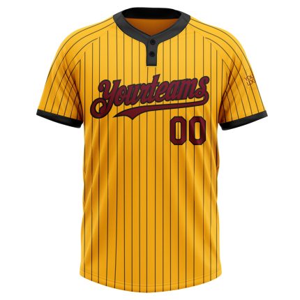 Personalized Crimson Gold Black Pinstripe Two-Button Unisex Softball Jersey Personalized Gold Black Pinstripe Crimson Two-Button