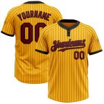 Personalized Crimson Gold Black Pinstripe Two-Button Unisex Softball Jersey Personalized Gold Black Pinstripe Crimson Two-Button