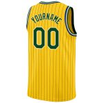 Personalized Green-Cream Basketball Jersey with Gold and Black Pinstripes Personalized Gold Black Pinstripe Green-Cream Basketball