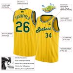 Personalized Green-Cream Basketball Jersey with Gold and Black Pinstripes Personalized Gold Black Pinstripe Green-Cream Basketball
