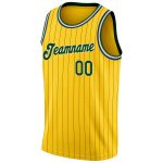 Personalized Green-Cream Basketball Jersey with Gold and Black Pinstripes Personalized Gold Black Pinstripe Green-Cream Basketball