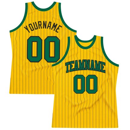 Custom Kelly Green Basketball Jersey with Gold and Black Pinstripes Personalized Gold Black Pinstripe Kelly Green Basketball