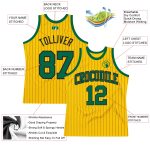 Custom Kelly Green Basketball Jersey with Gold and Black Pinstripes Personalized Gold Black Pinstripe Kelly Green Basketball