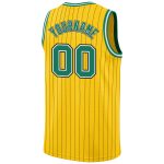 Personalized Green White Black Pinstripe Basketball Jersey - Gold Trim Personalized Gold Black Pinstripe Kelly Green-White