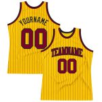 Personalized Maroon Basketball Jersey with Gold Black Pinstripes Personalized Gold Black Pinstripe Maroon Basketball Jersey