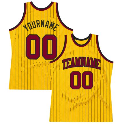 Personalized Maroon Basketball Jersey with Gold Black Pinstripes Personalized Gold Black Pinstripe Maroon Basketball Jersey