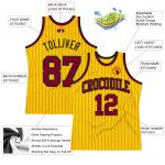 Personalized Maroon Basketball Jersey with Gold Black Pinstripes Personalized Gold Black Pinstripe Maroon Basketball Jersey