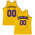 Custom Name Number Personalized Authentic Basketball Jersey Black Gold Pinstripe Purple Personalized Gold Black Pinstripe