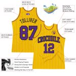 Custom Name Number Personalized Authentic Basketball Jersey Black Gold Pinstripe Purple Personalized Gold Black Pinstripe