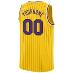 Custom Name Number Basketball Jersey - Personalized Authentic Purple White Gold Black Pinstripe Design Personalized Gold