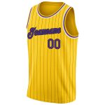 Customizable Gold Black Pinstripe Basketball Jersey - Purple White Color Design Personalized Gold Black Pinstripe Purple-White