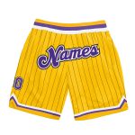 Personalized Gold Black Pinstripe Basketball Shorts - Purple White Design Personalized Gold Black Pinstripe Purple-White