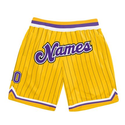 Personalized Gold Black Pinstripe Basketball Shorts - Purple White Design Personalized Gold Black Pinstripe Purple-White